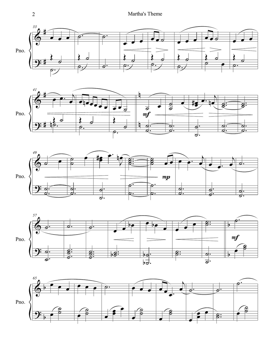 Martha's Theme Piano Solo scores gallery preview page 2