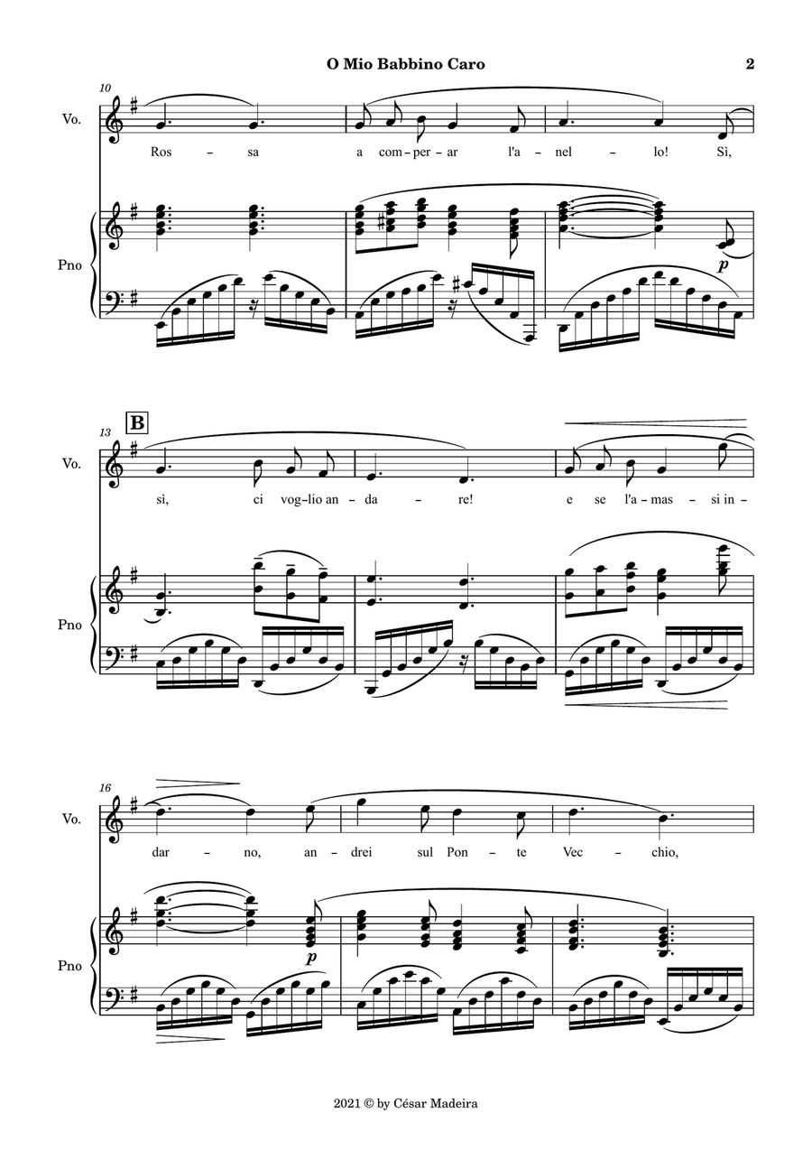 O Mio Babbino Caro by Puccini - Voice and Piano - G Major (Full Score and Parts) Piano, Vocal scores gallery preview page 3