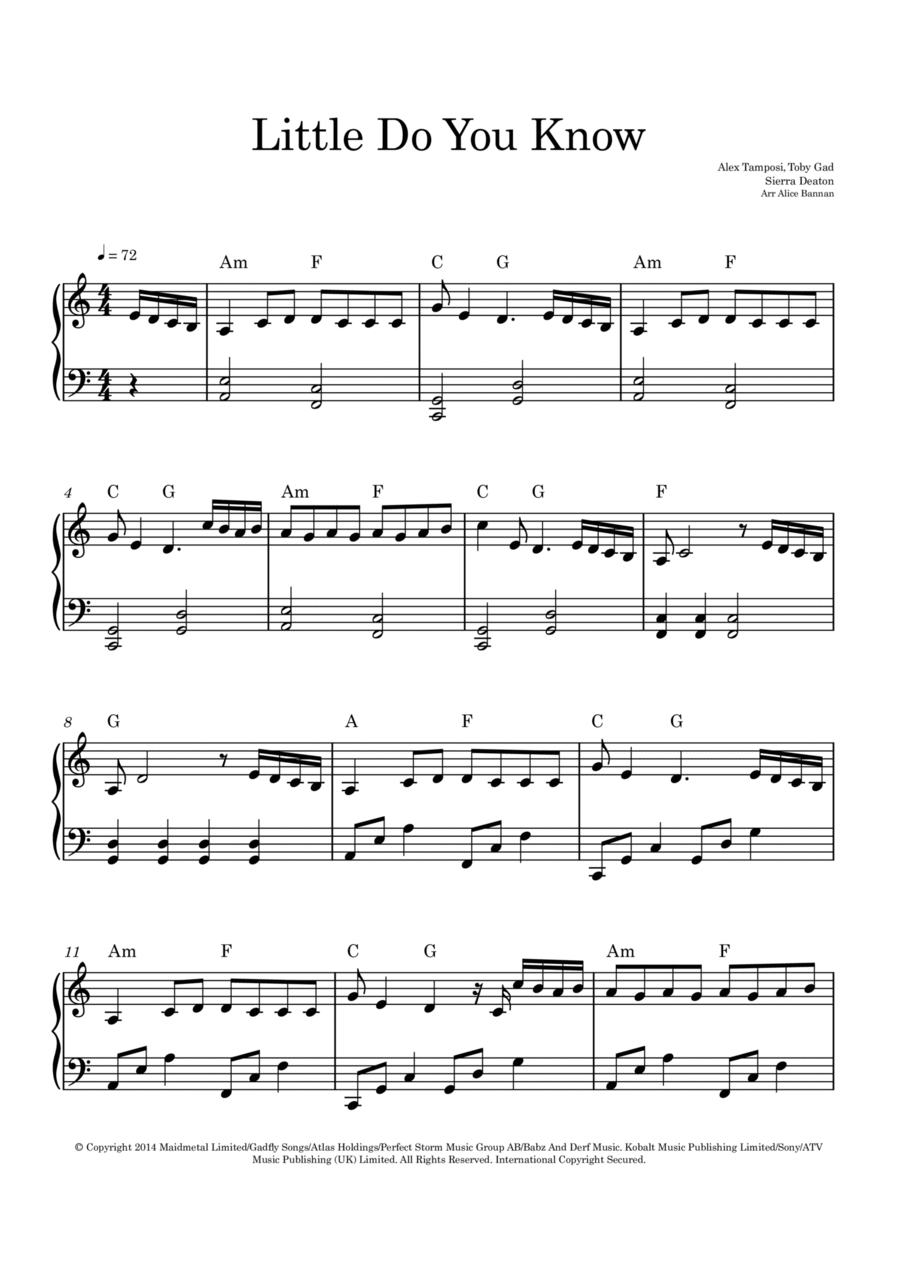 Little Do You Know Piano Solo scores gallery preview page 1