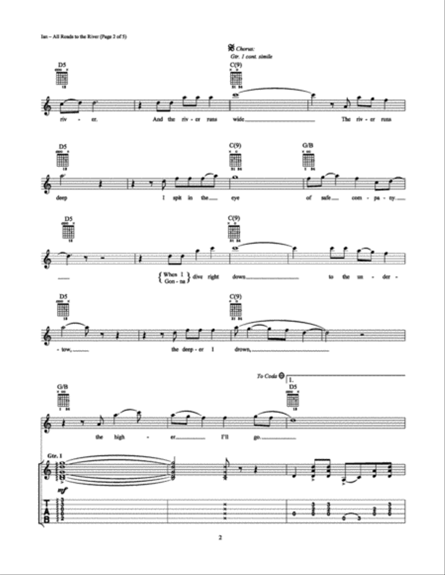 All Roads to the River Guitar Tablature scores gallery preview page 2