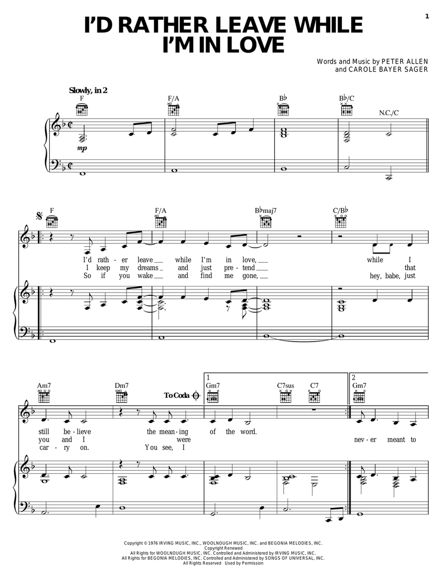 I'd Rather Leave While I'm In Love (from The Boy From Oz) Guitar scores gallery preview page 1