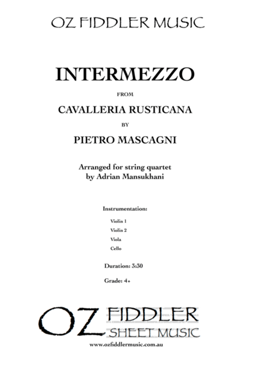 Intermezzo, from Cavalleria Rusticana, by Pietro Mascagni String Quartet scores gallery preview page 1