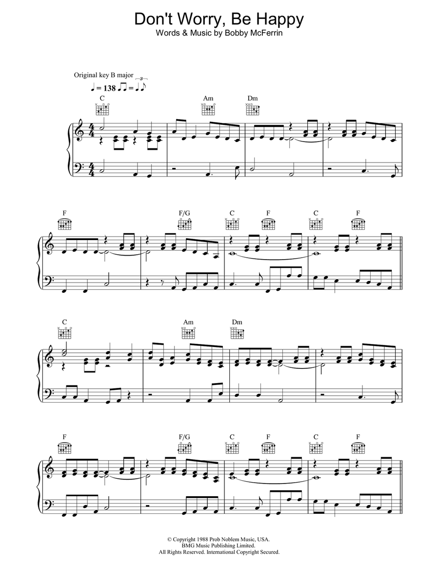 Don't Worry, Be Happy Piano, Vocal, Guitar scores gallery preview page 1