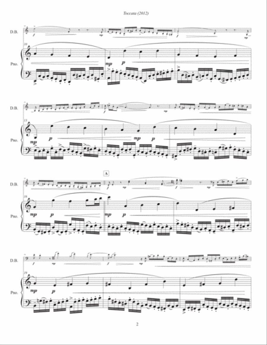 Toccata for Double Bass and Piano (2012, rev. 2020) piano part, newly revised version for double bas Double Bass scores gallery preview page 2