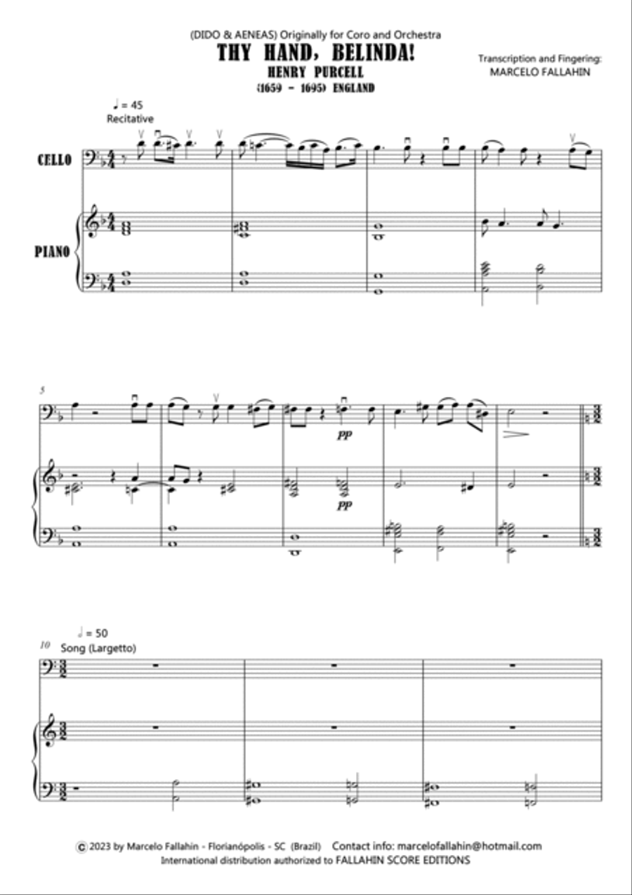 THY HAND, BELINDA! (FROM DIDO & AENEAS) - HENRY PURCELL - FOR CELLO AND PIANO Chamber Music scores gallery preview page 2