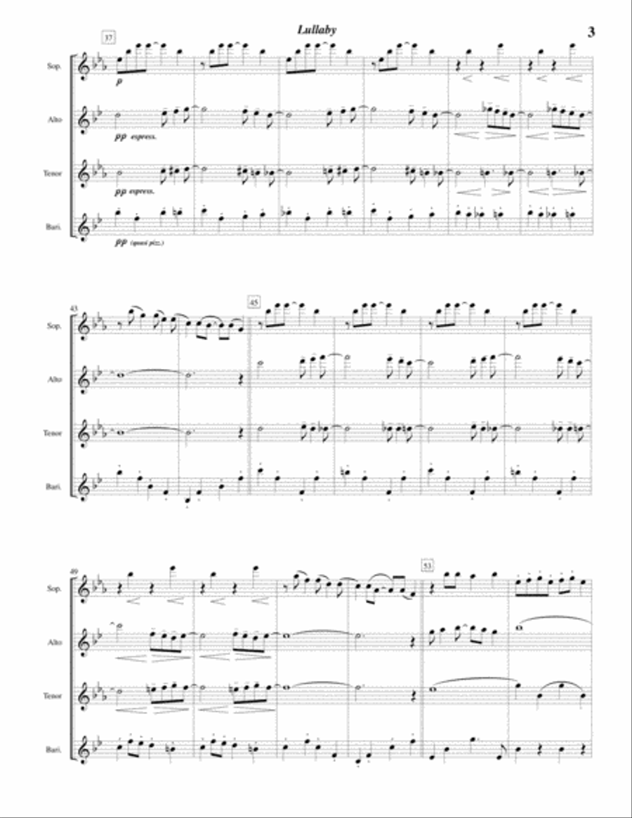 Lullaby for String Quartet (SATB Saxophone Quartet arrangement) Woodwind Ensemble scores gallery preview page 5