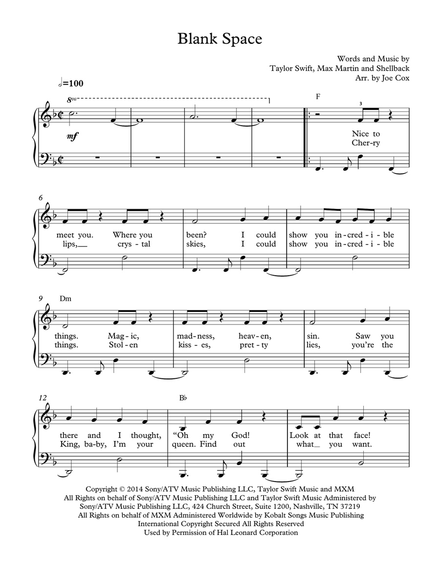 Blank Space Blank Space Piano, Vocal scores gallery preview page 1