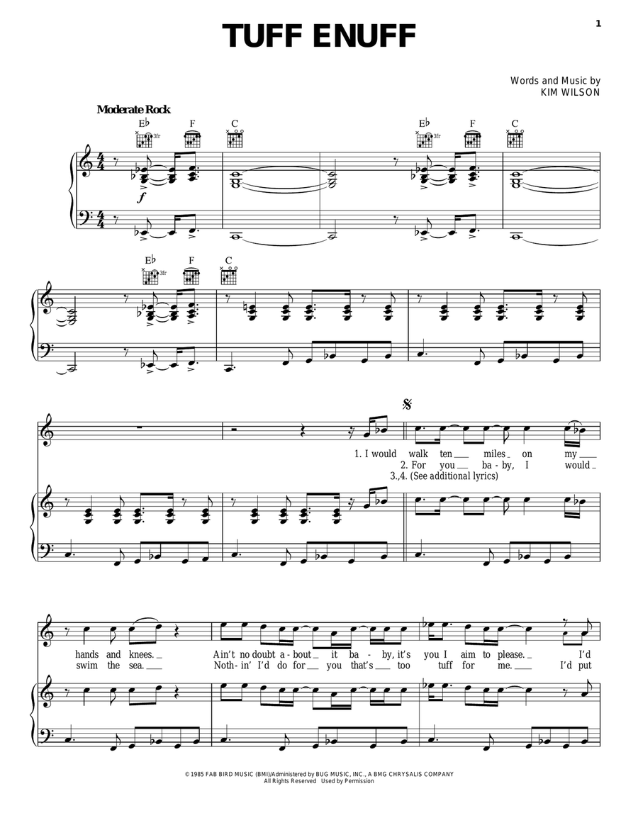 Tuff Enuff Piano, Vocal, Guitar scores gallery preview page 1