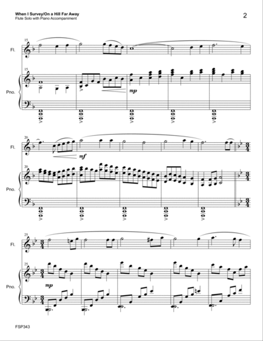 WHEN I SURVEY THE WONDROUS CROSS/ON A HILL FAR AWAY - FLUTE SOLO with Piano (Grade 3) Flute Solo scores gallery preview page 2
