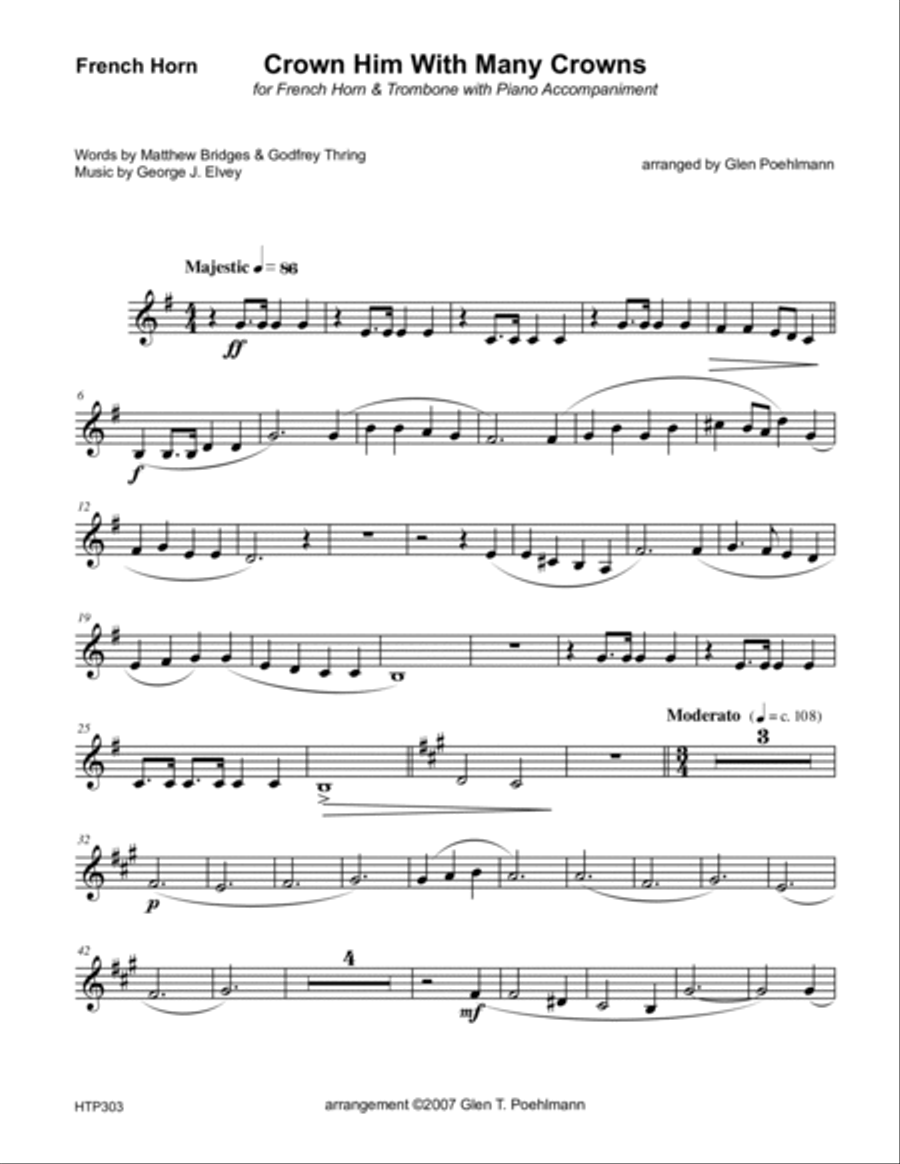 CROWN HIM WITH MANY CROWNS - HORN & TROMBONE with Piano Accompaniment CROWN HIM WITH MANY CROWNS - HORN & TROMBONE with Piano Accompaniment Brass Ensemble scores gallery preview page 5