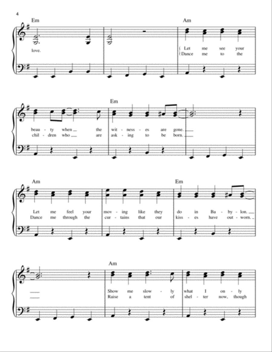 Dance Me To The End Of Love Easy Piano scores gallery preview page 4