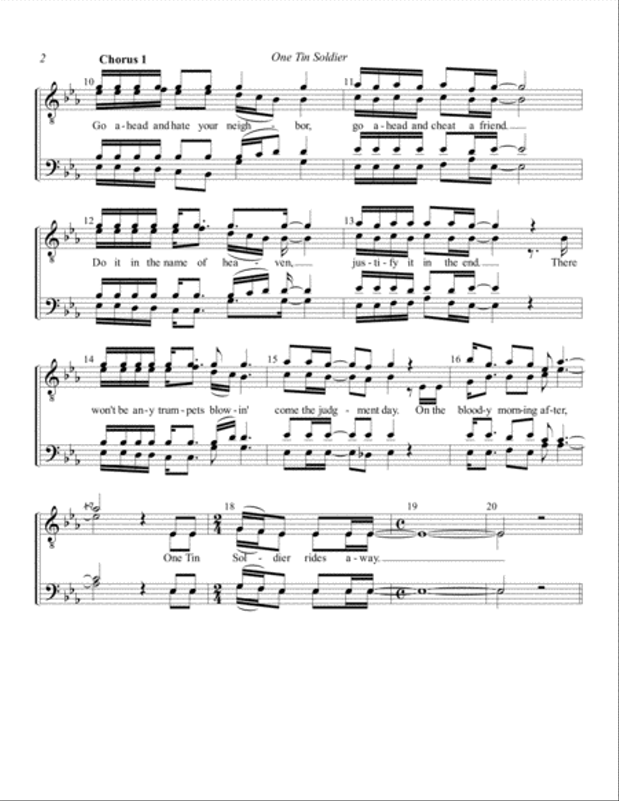 One Tin Soldier One Tin Soldier TTBB scores gallery preview page 2