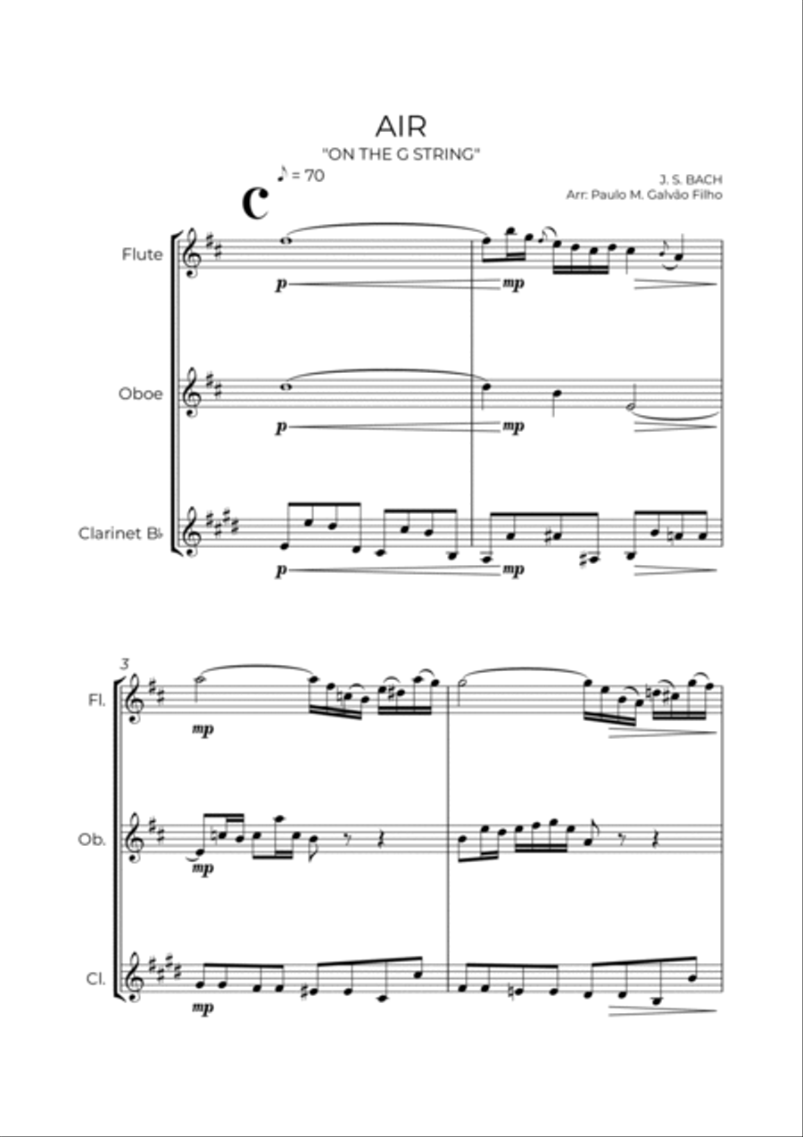 AIR ON THE G STRING - WIND TRIO (FLUTE, OBOE & CLARINET) Woodwind Trio scores gallery preview page 2