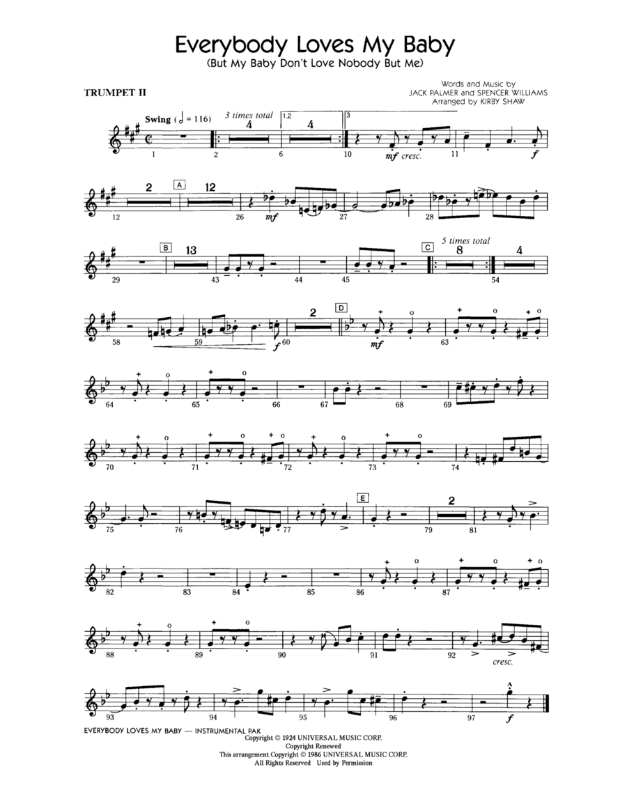 Everybody Loves My Baby (But My Baby Don't Love Nobody But Me) - Trumpet 2 Choir scores gallery preview page 1