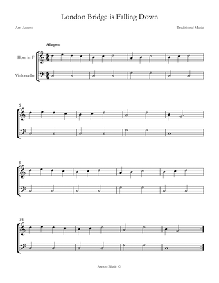 London Bridge is Falling Down French Horn and Cello Sheet Music for Beginners