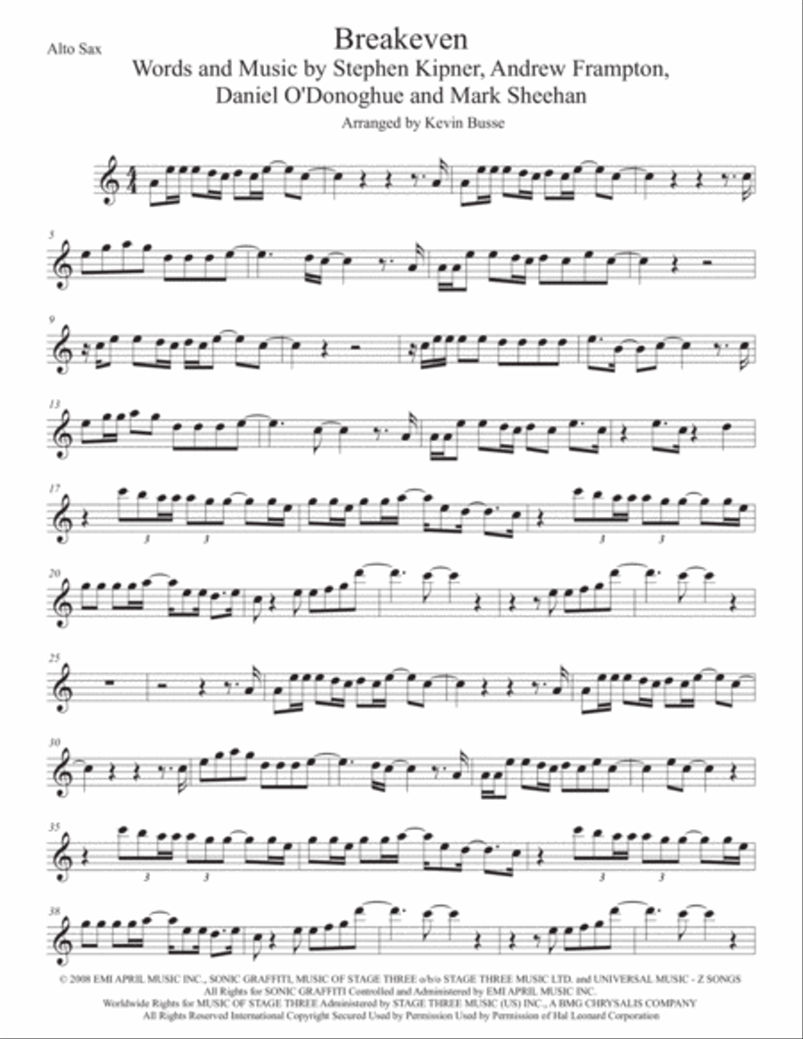 Breakeven Breakeven Alto Saxophone scores gallery preview page 1