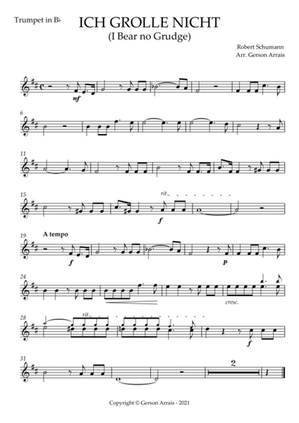 ICH GROLLE NICHT - Robert Schumann - for Bb Trumpet and Strings - Score and Parts image number null