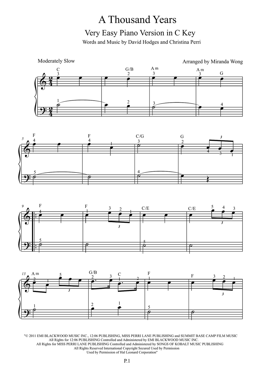 A Thousand Years Easy Piano scores gallery preview page 1