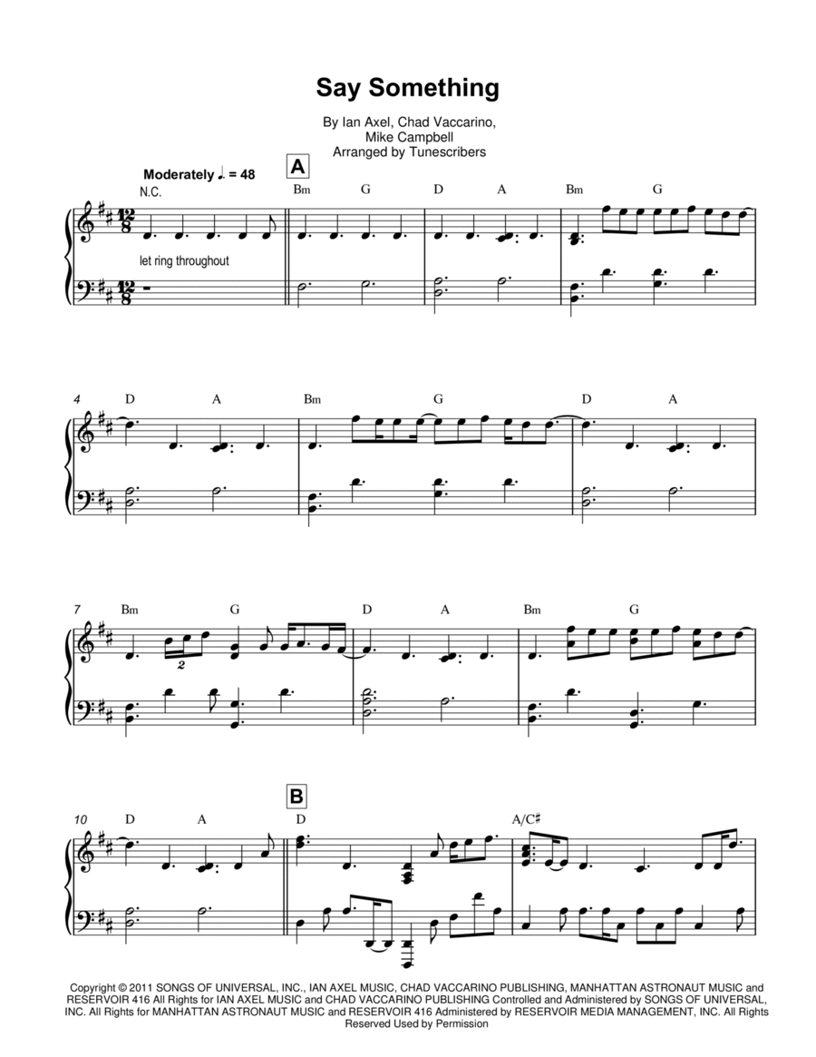 Say Something Piano Solo scores gallery preview page 1
