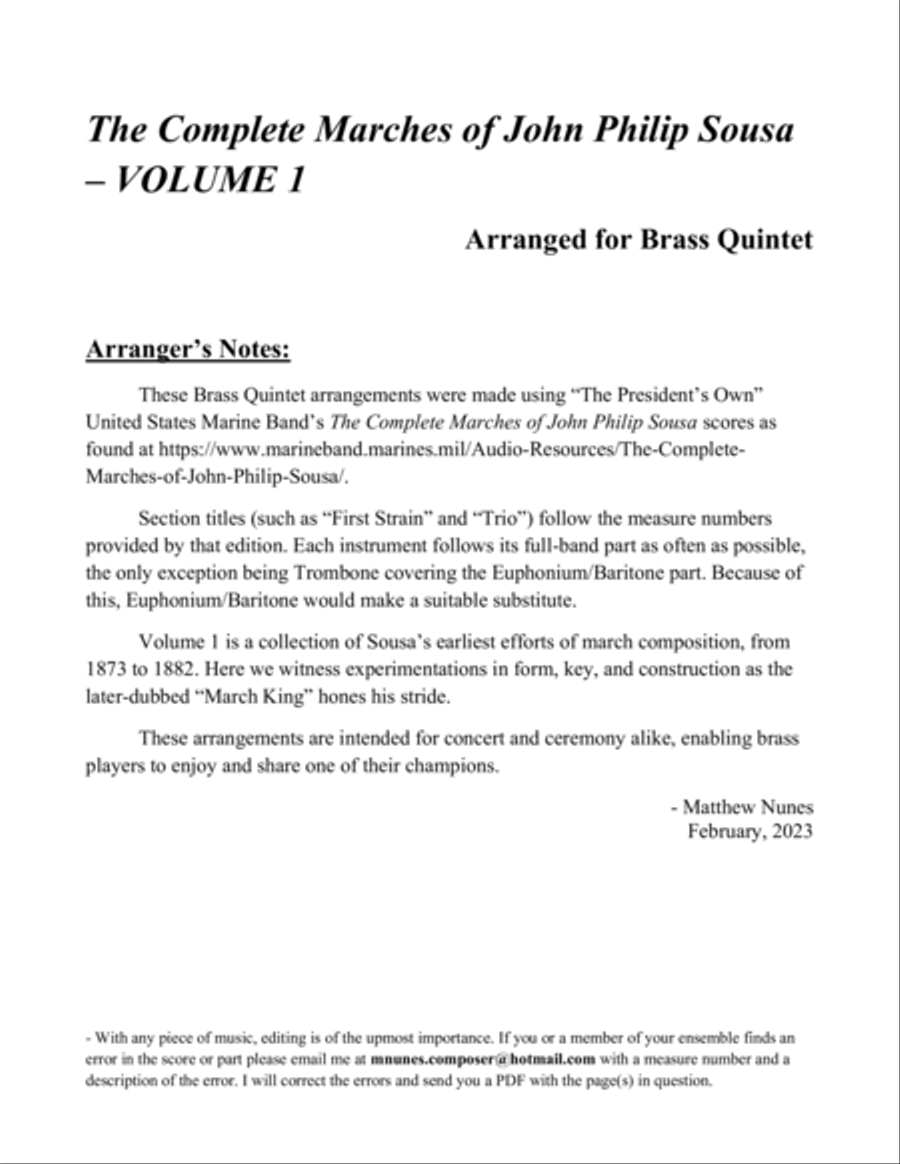 Volume 1 - The Complete Marches of John Philip Sousa Chamber Music scores gallery preview page 2