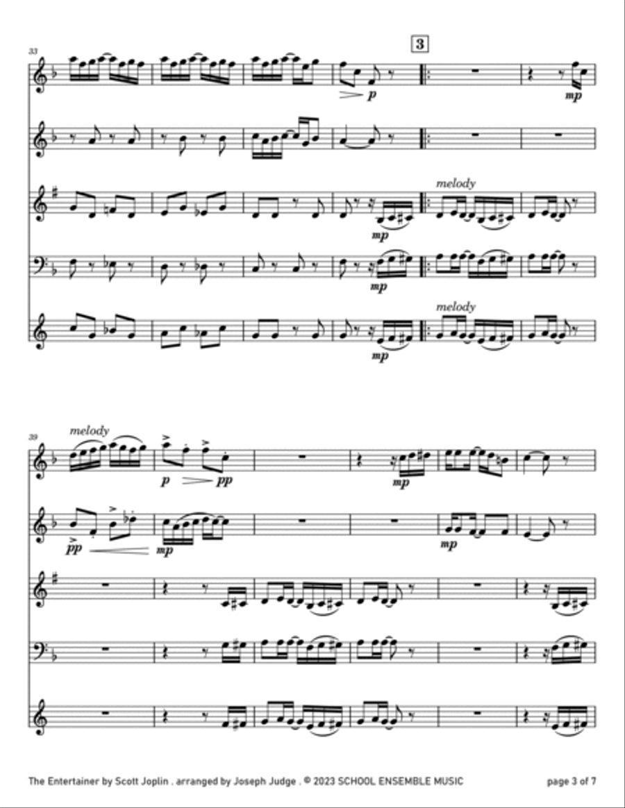 The Entertainer by Scott Joplin for Woodwind Quartet in Schools Woodwind Quartet scores gallery preview page 3