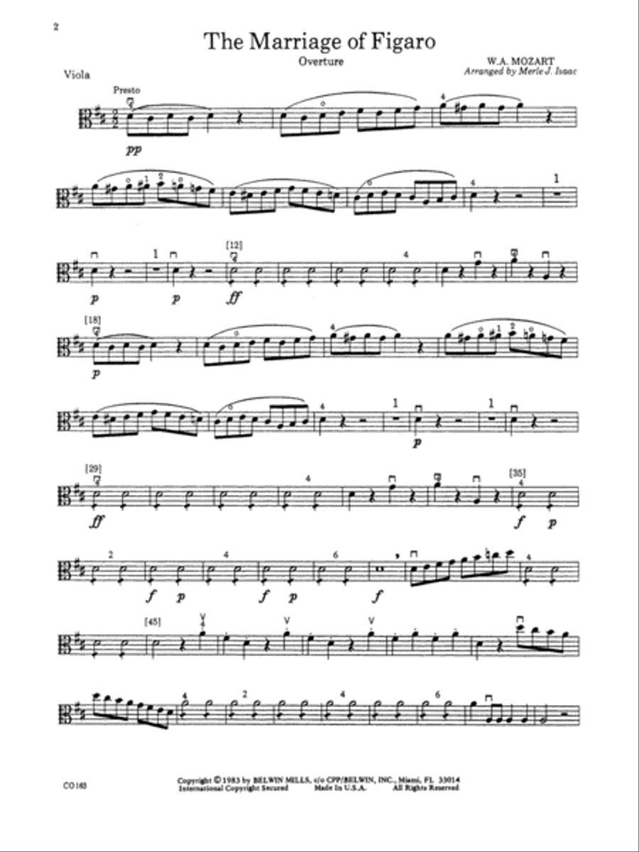 The Marriage of Figaro -- Overture: Viola Full Orchestra scores gallery preview page 1