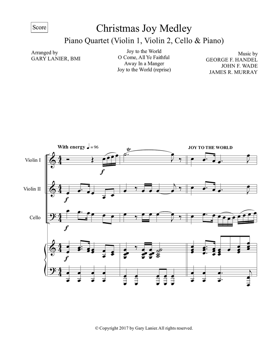 CHRISTMAS JOY MEDLEY (Piano Quartet - Violin 1, Violin 2, Cello and Piano with Score & Parts) Piano Quartet scores gallery preview page 2