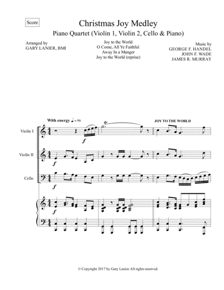 CHRISTMAS JOY MEDLEY (Piano Quartet - Violin 1, Violin 2, Cello and Piano with Score & Parts)