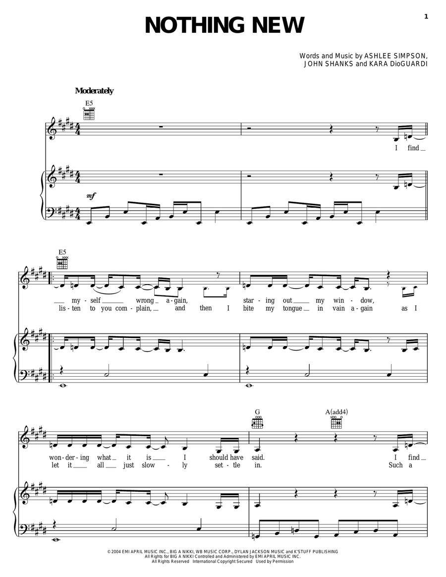 Nothing New Nothing New Piano, Vocal, Guitar scores gallery preview page 1