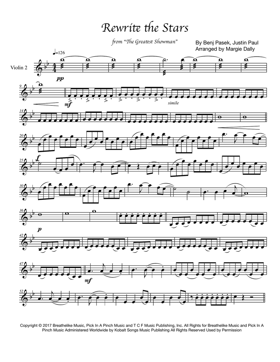 Rewrite The Stars String Quartet scores gallery preview page 3