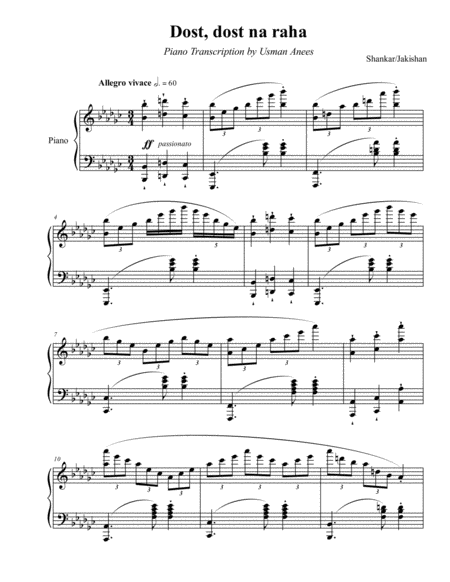Dost, dost na raha - Piano Transcription image number null
