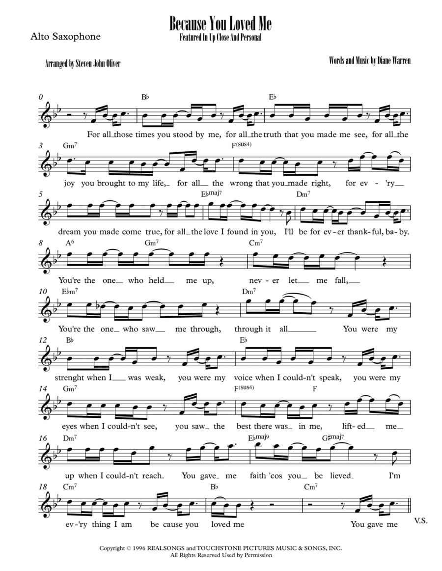 Because You Loved Me Alto Saxophone scores gallery preview page 1