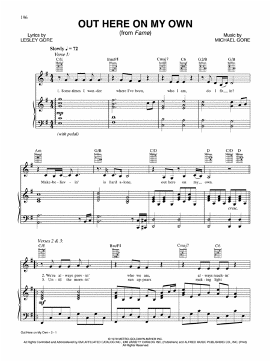 Out Here on My Own Piano, Vocal, Guitar scores gallery preview page 1