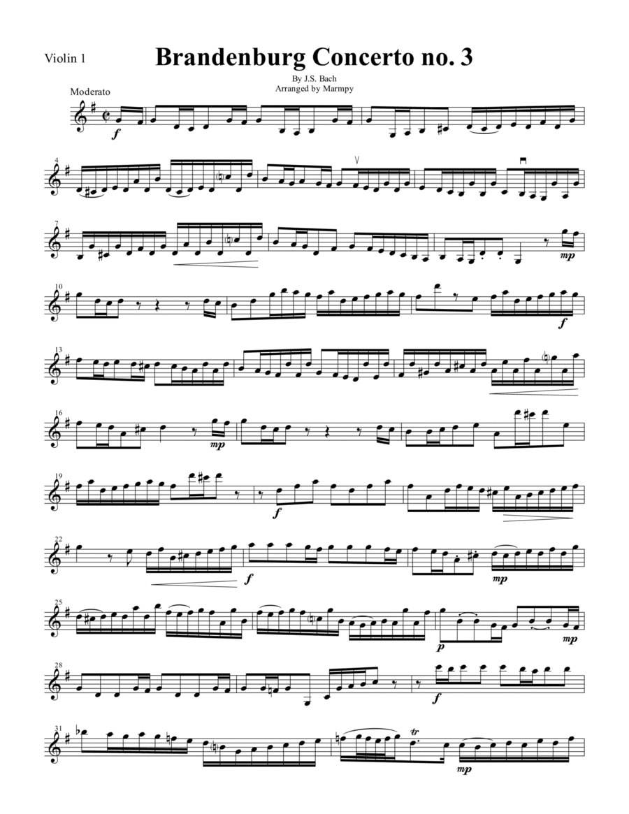 Brandenburg Concerto No.3 First Movement (arranged for String Trio) String Trio scores gallery preview page 1
