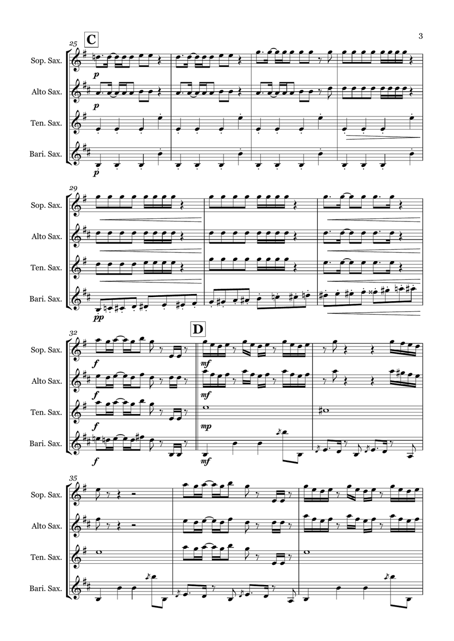 Uptown Funk Saxophone Quartet scores gallery preview page 3