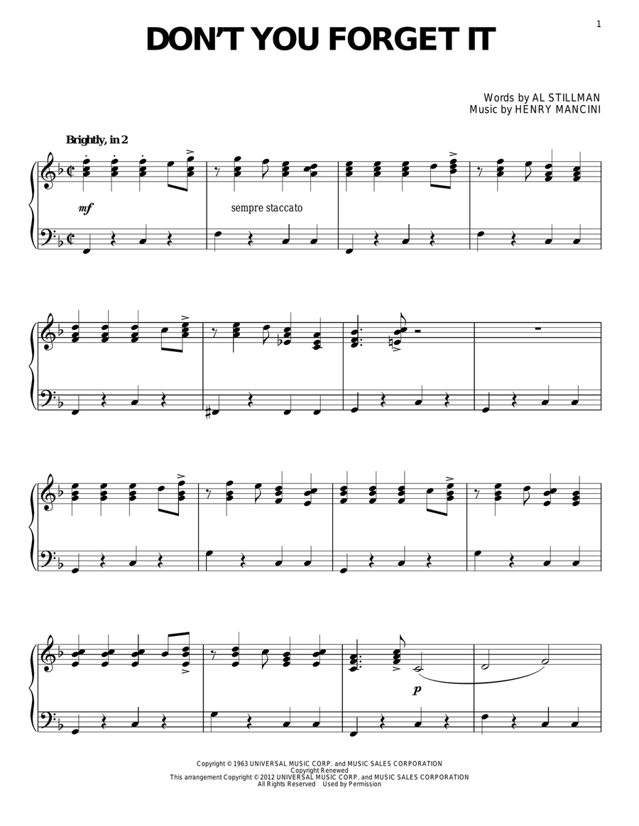 Don't You Forget It Piano Solo scores gallery preview page 1