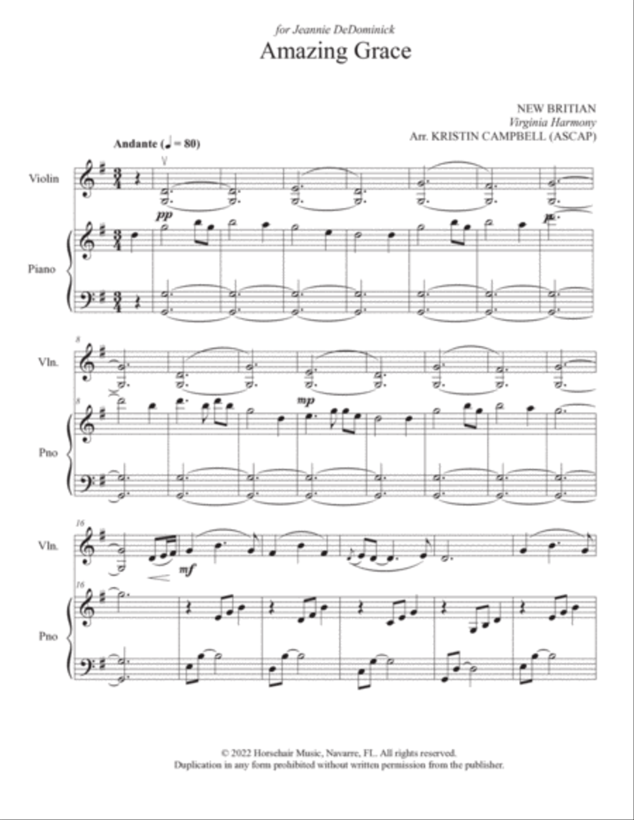 Amazing Grace Violin Solo scores gallery preview page 2