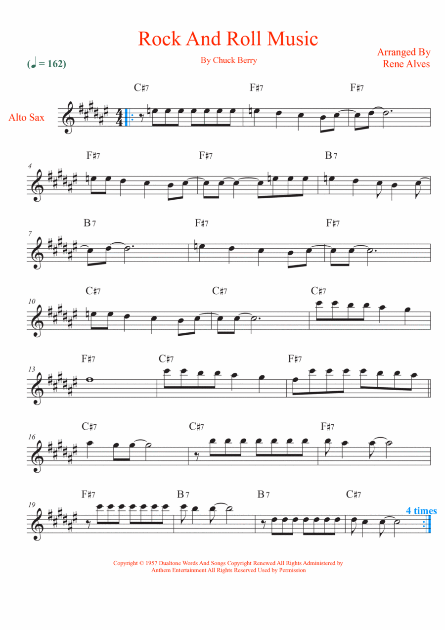 Rock And Roll Music Rock And Roll Music Alto Saxophone scores gallery preview page 1
