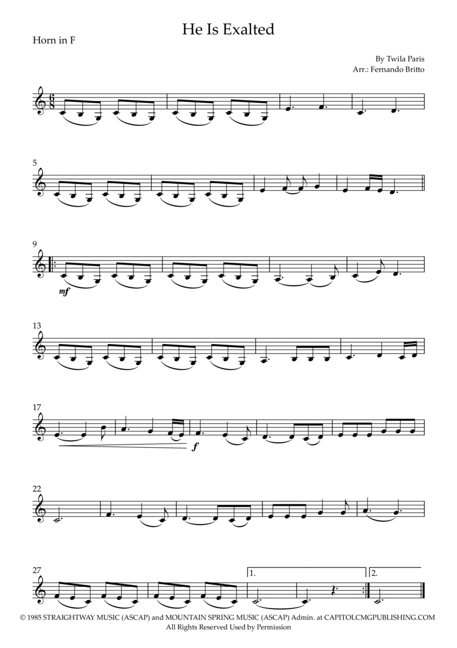 He Is Exalted He Is Exalted Horn Solo scores gallery preview page 1