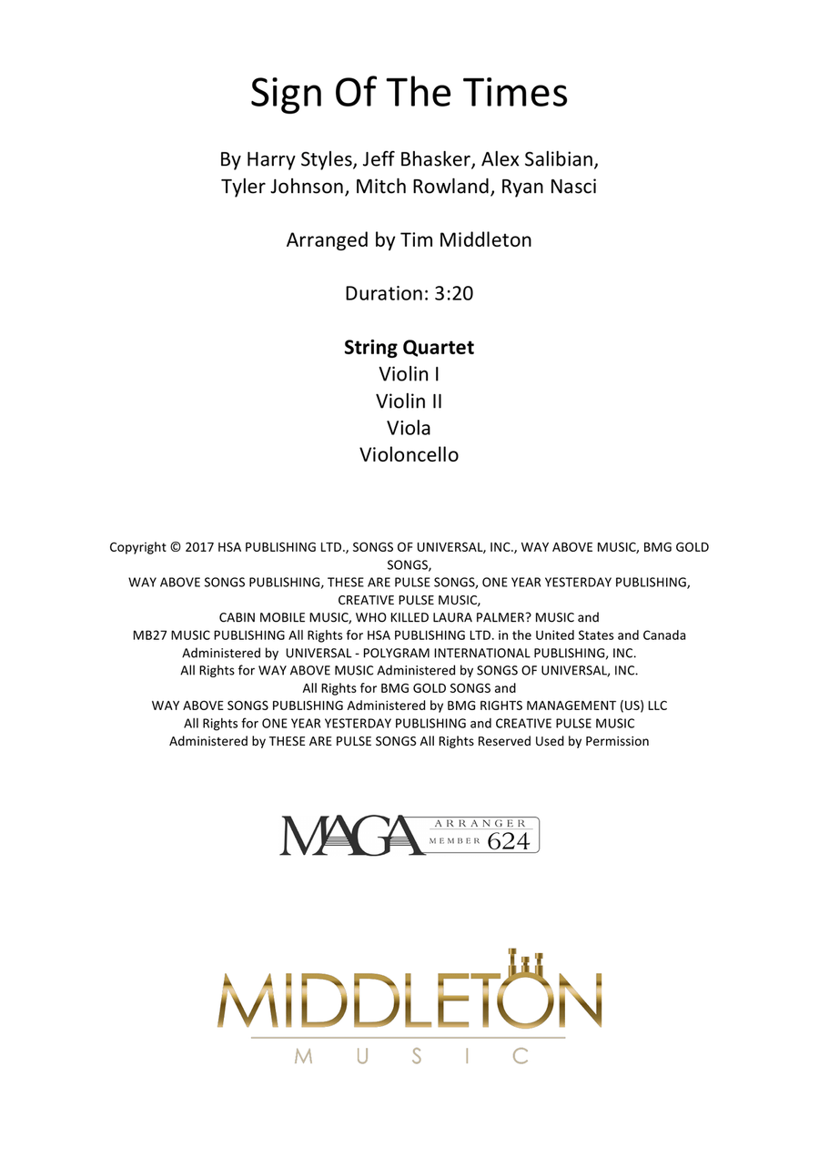 Sign Of The Times String Quartet scores gallery preview page 1