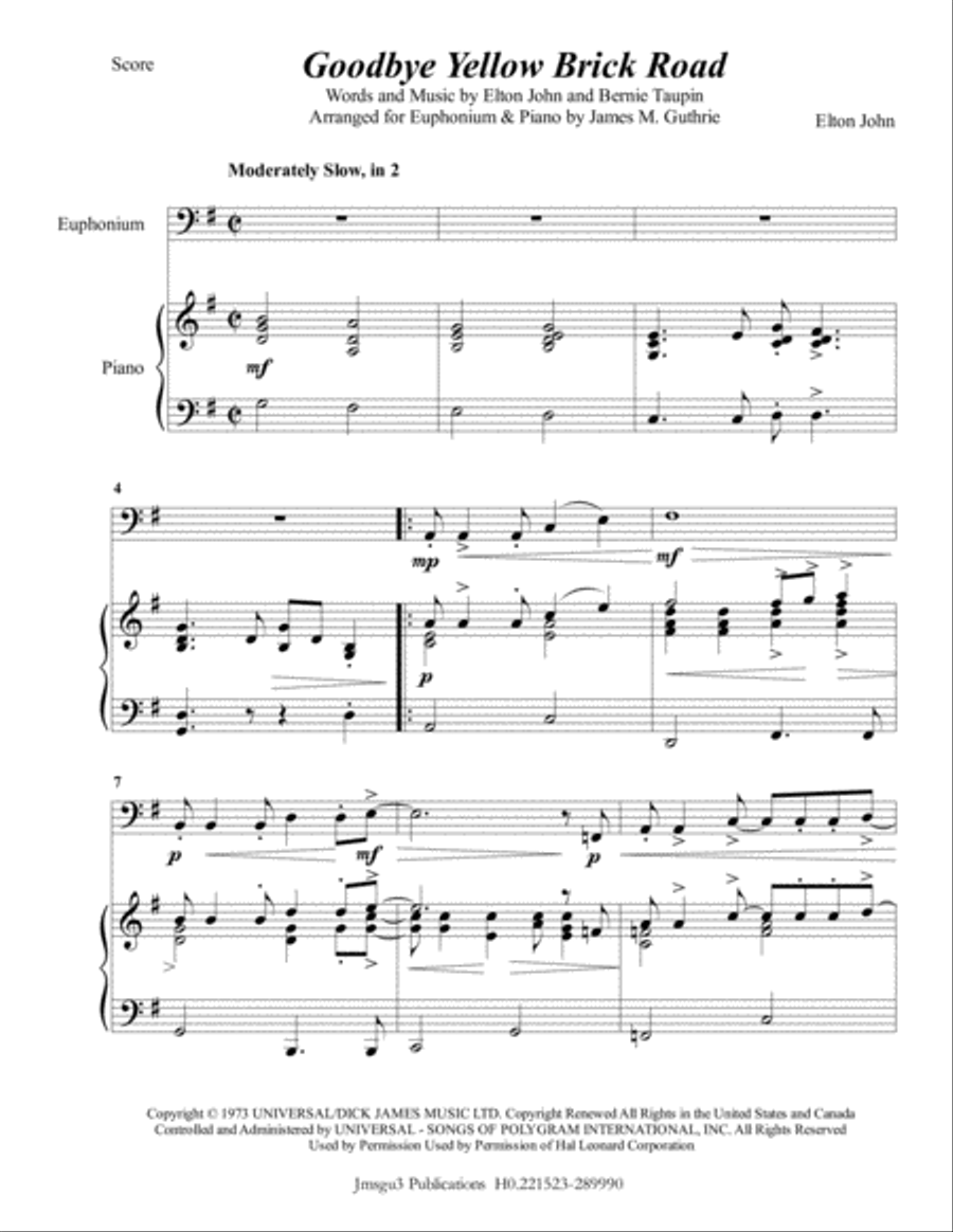 Goodbye Yellow Brick Road Euphonium scores gallery preview page 1