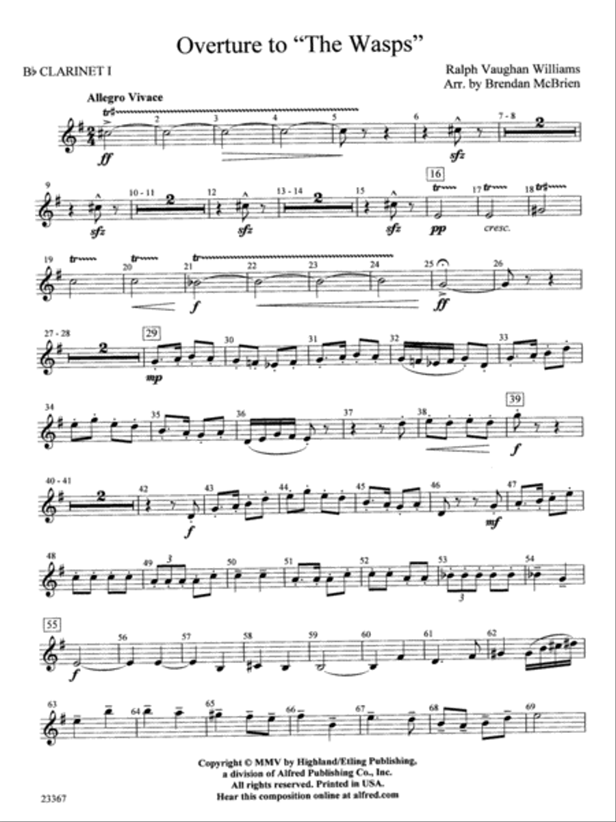 Overture to the Wasps: 1st B-flat Clarinet Full Orchestra scores gallery preview page 1