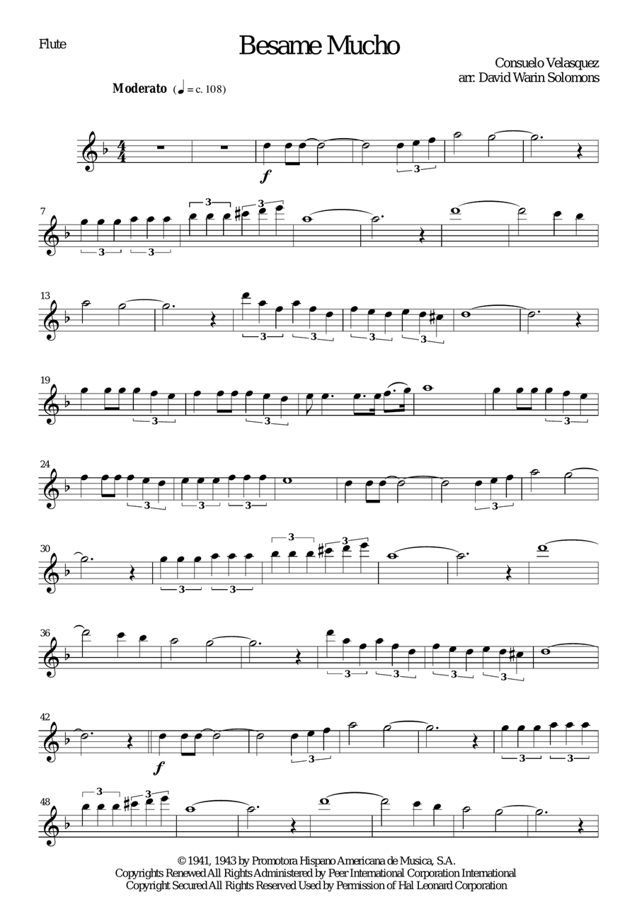 Besame Mucho (Kiss Me Much) Woodwind Quartet scores gallery preview page 5