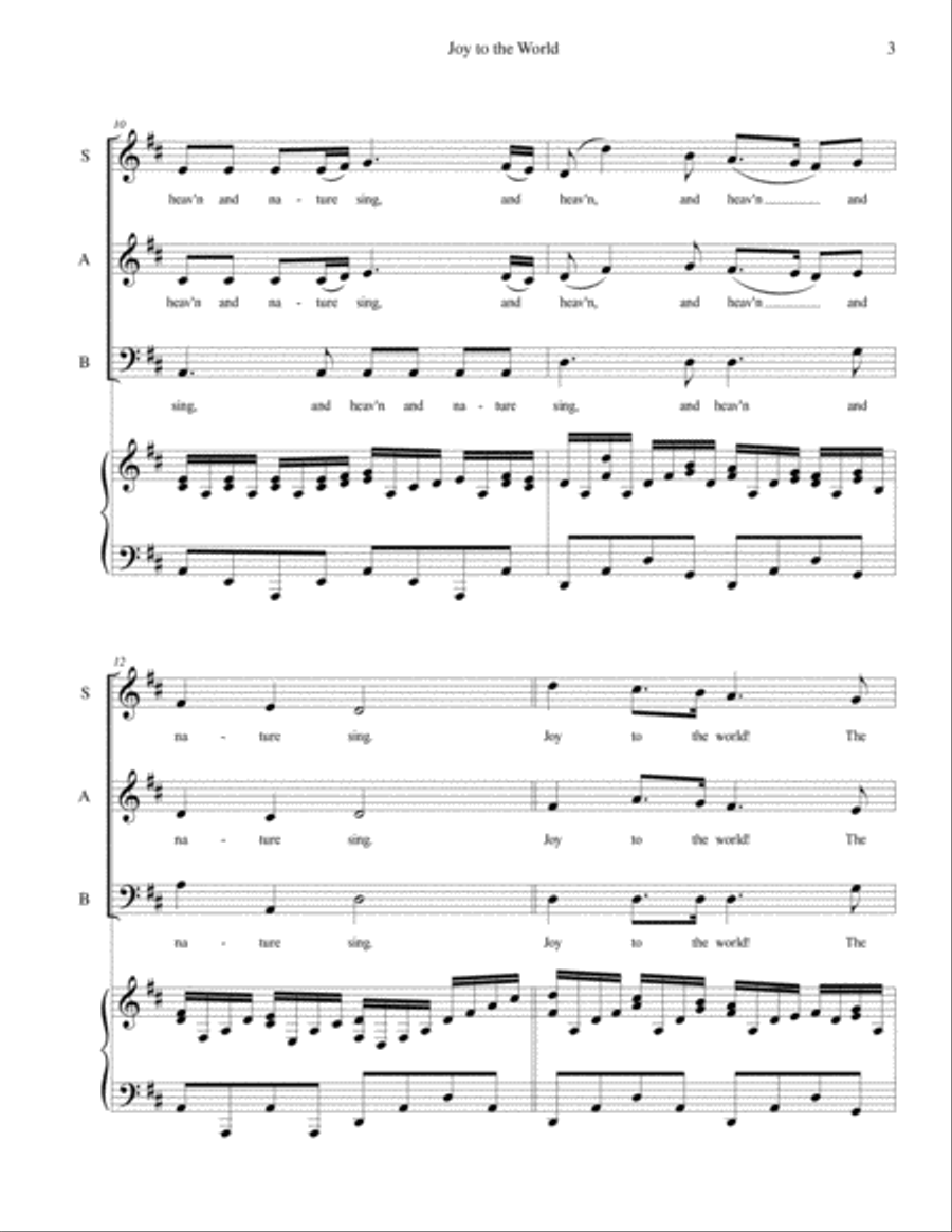 Joy to the World - for SAB choir with piano accompaniment 3-Part scores gallery preview page 3