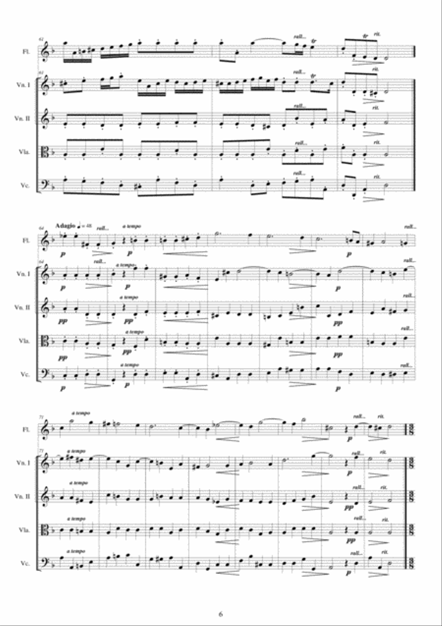 Albinoni - Concerto No.7 to 5 in D minor Op.5 for Flute and String Quartet Chamber Orchestra scores gallery preview page 6
