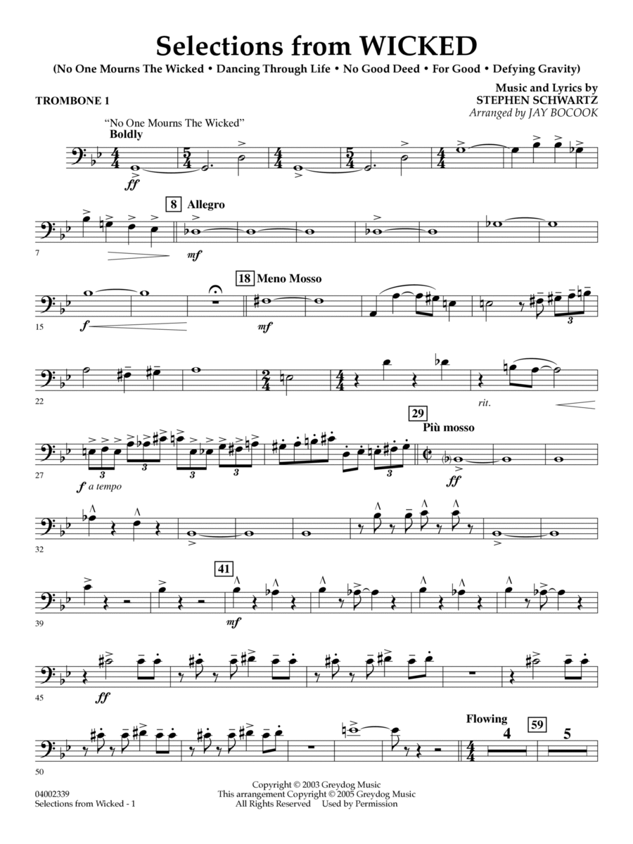 Selections from Wicked (arr. Jay Bocook) - Trombone 1