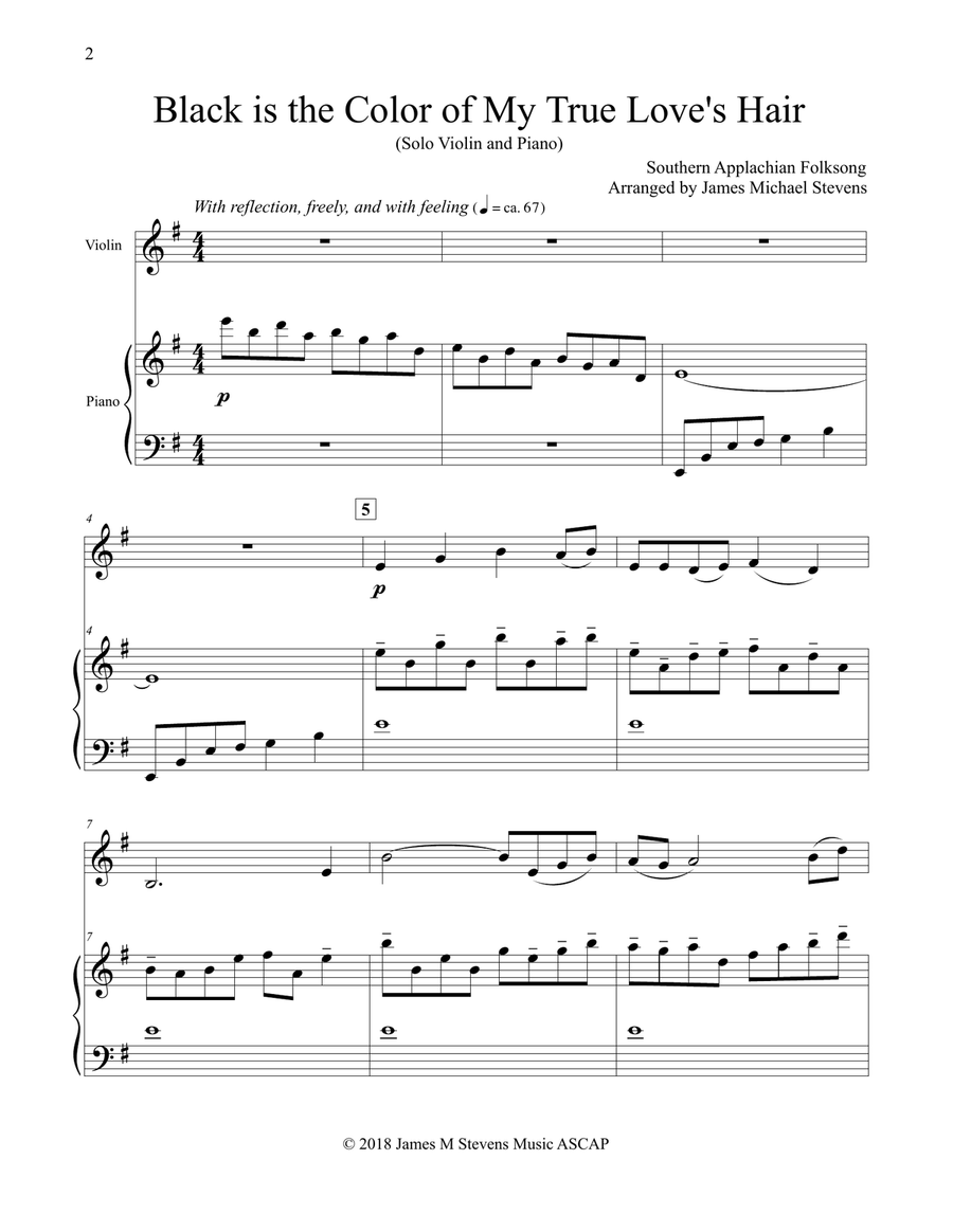 Black is the Color of My True Love's Hair - Violin & Piano Arrangement Violin Solo scores gallery preview page 2