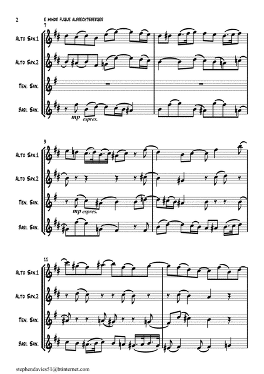 'E Minor Fugue' by Johann Georg Albrechtsberger for Saxophone Quartet. image number null