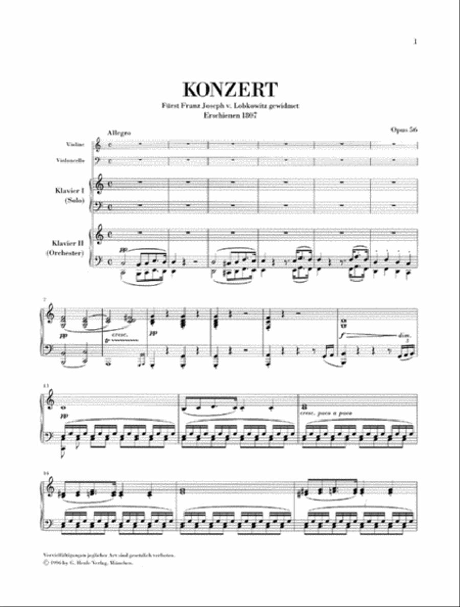 Concerto C major for Piano, Violin, Violoncello and Orchestra [Triple Concerto] op. 56 Violin scores gallery preview page 2