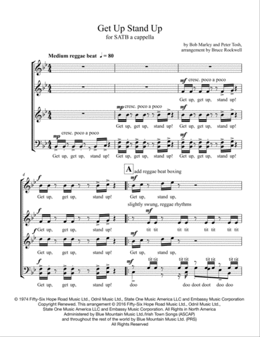 Get Up Stand Up 4-Part scores gallery preview page 1